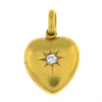 Late 19th century 18ct gold old-cut diamond heart locket pendant.