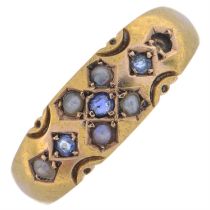Victorian sapphire & split pearl ring, AF