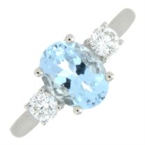 Platinum aquamarine & diamond ring