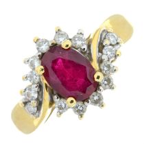 18ct gold synthetic ruby and brilliant-cut diamond cluster ring.