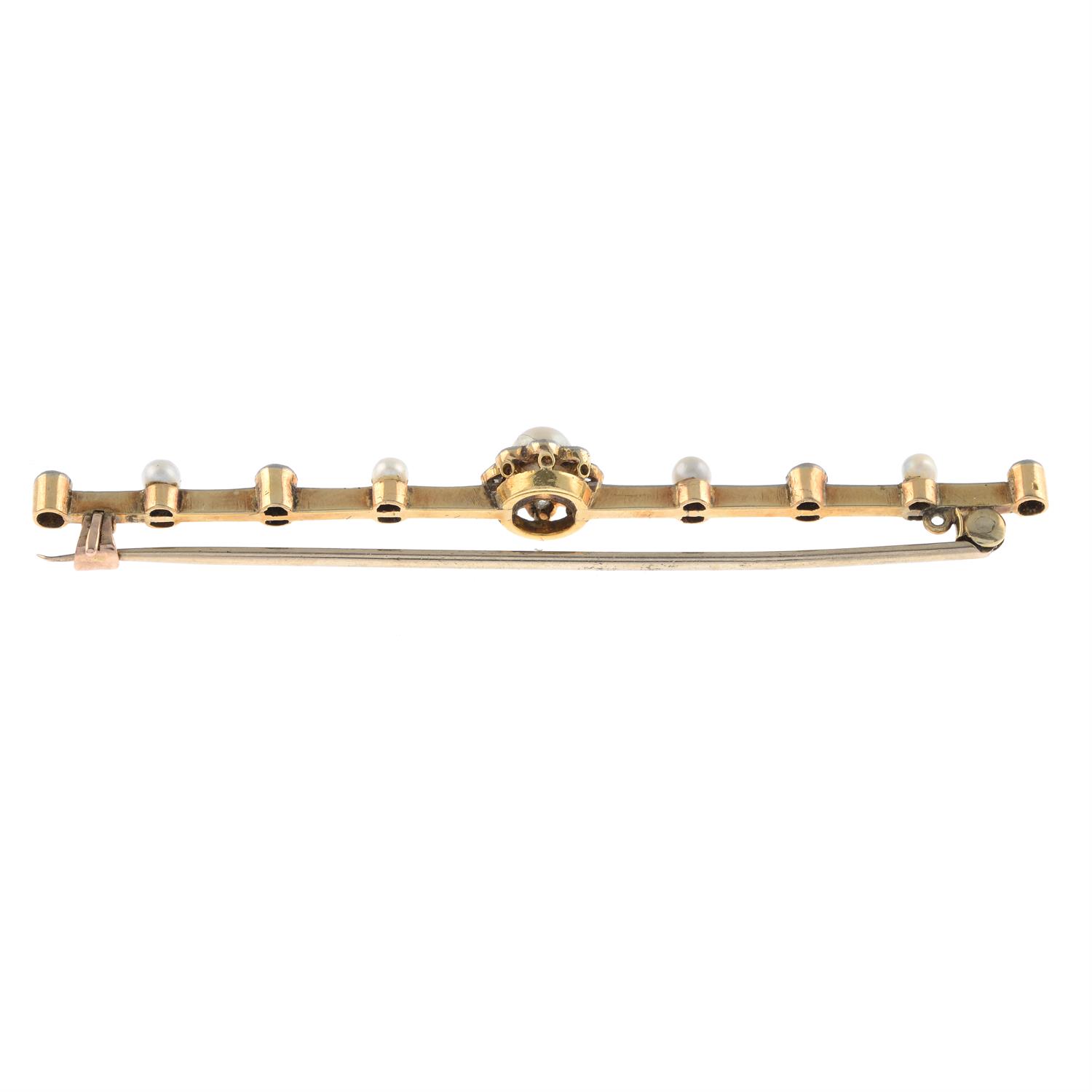 Early 20th century split pearl & old-cut diamond bar brooch - Image 2 of 2