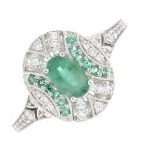 18ct gold emerald & diamond dress ring, with diamond shoulders