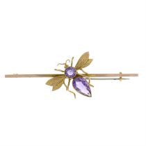 Early 20th century 9ct gold amethyst fly brooch