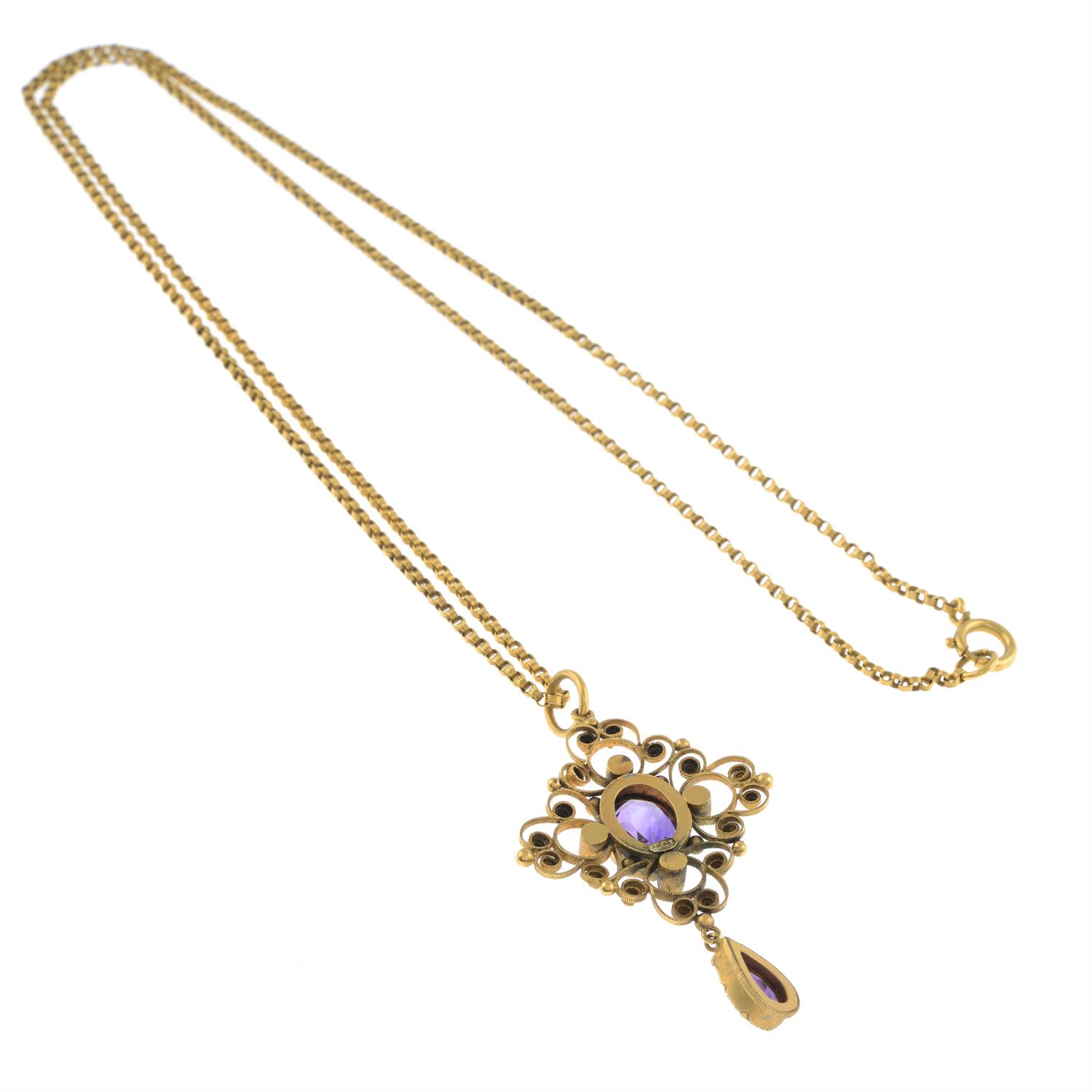 Victorian amethyst & split pearl pendant & chain - Image 2 of 2