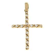 A 9ct gold brilliant-cut diamond cross pendant.