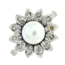 Cultured pearl & diamond cluster ring