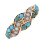 Victorian 15ct gold turquoise & split pearl ring