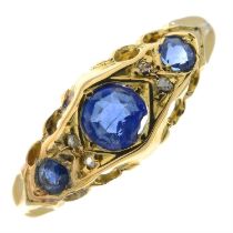 An Edwardian 18ct gold blue paste, sapphire and rose-cut diamond ring.