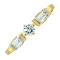 An 18ct gold brilliant-cut diamond ring, with rectangular-shape diamond sides.