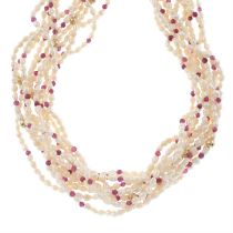 Cultured pearl & red paste necklace
