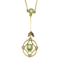 Edwardian peridot & split pearl necklace