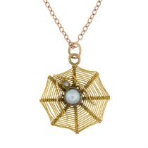 Split pearl spider web pendant, with 9ct chain