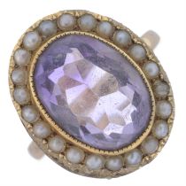 1930s 9ct gold amethyst & split pearl ring