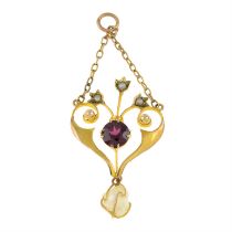 Early 20th century garnet & gem pendant