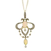 Early 20th 9ct gold gem-set pendant, with chain