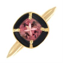 Pink tourmaline & enamel ring