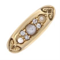 Victorian 18ct gold split pearl & diamond ring