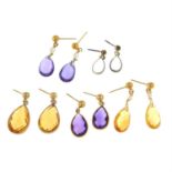 Five pairs of gem-set earrings