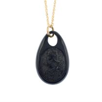 Carved jet pendant, with chain