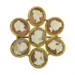 Victorian shell cameo cluster brooch
