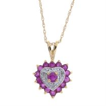 9ct gold diamond & ruby heart pendant, with chain