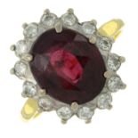 18ct gold diamond & garnet cluster ring