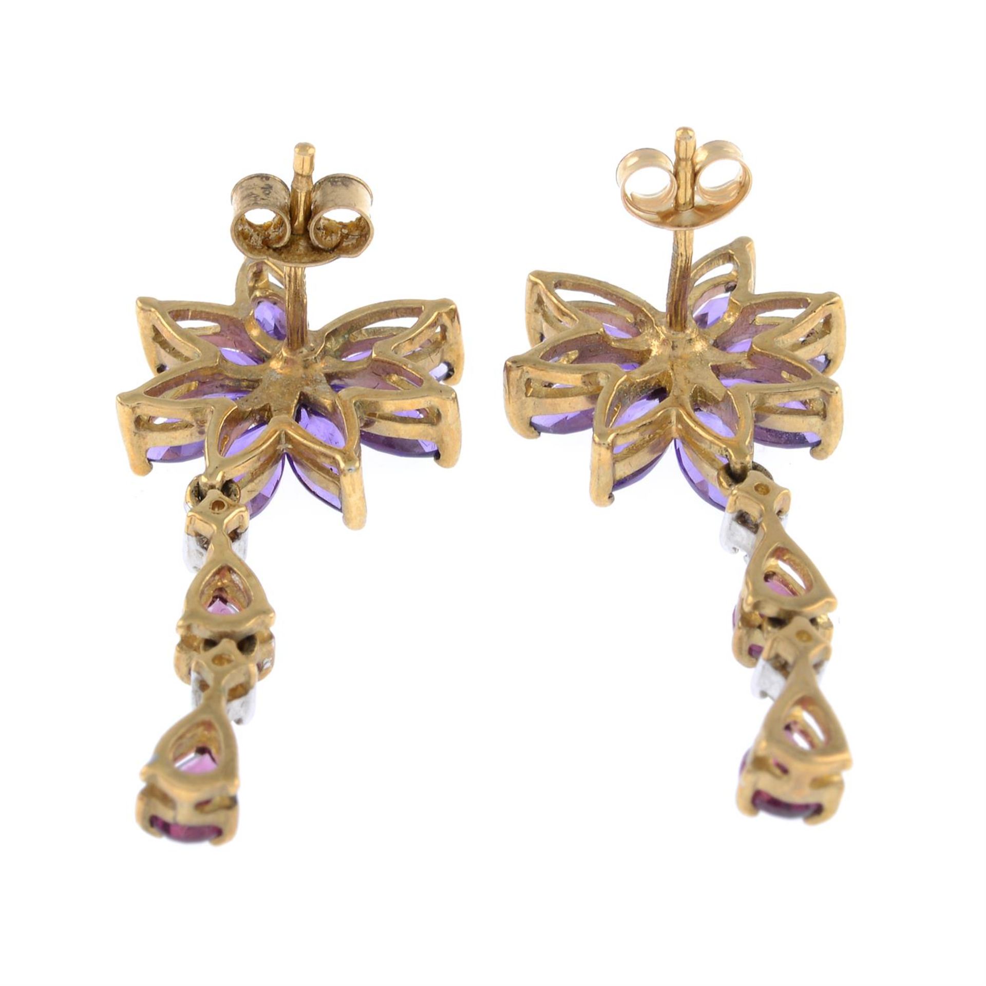 9ct gold amethyst, diamond & garnet drop earrings - Image 2 of 2