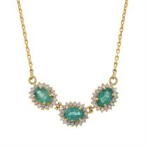 Emerald & diamond cluster necklace