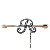 Victorian diamond initial 'R' bar brooch