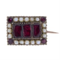 Victorian split pearl & foil-back garnet brooch