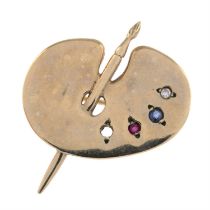 9ct gold gem-set artists' palette brooch