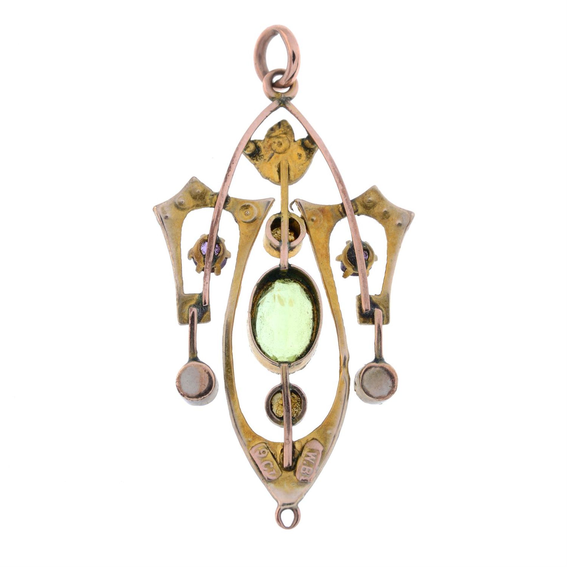 Early 20th century peridot, amethyst & split pearl pendant - Image 2 of 2