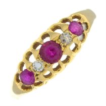 18ct gold ruby & diamond five-stone ring