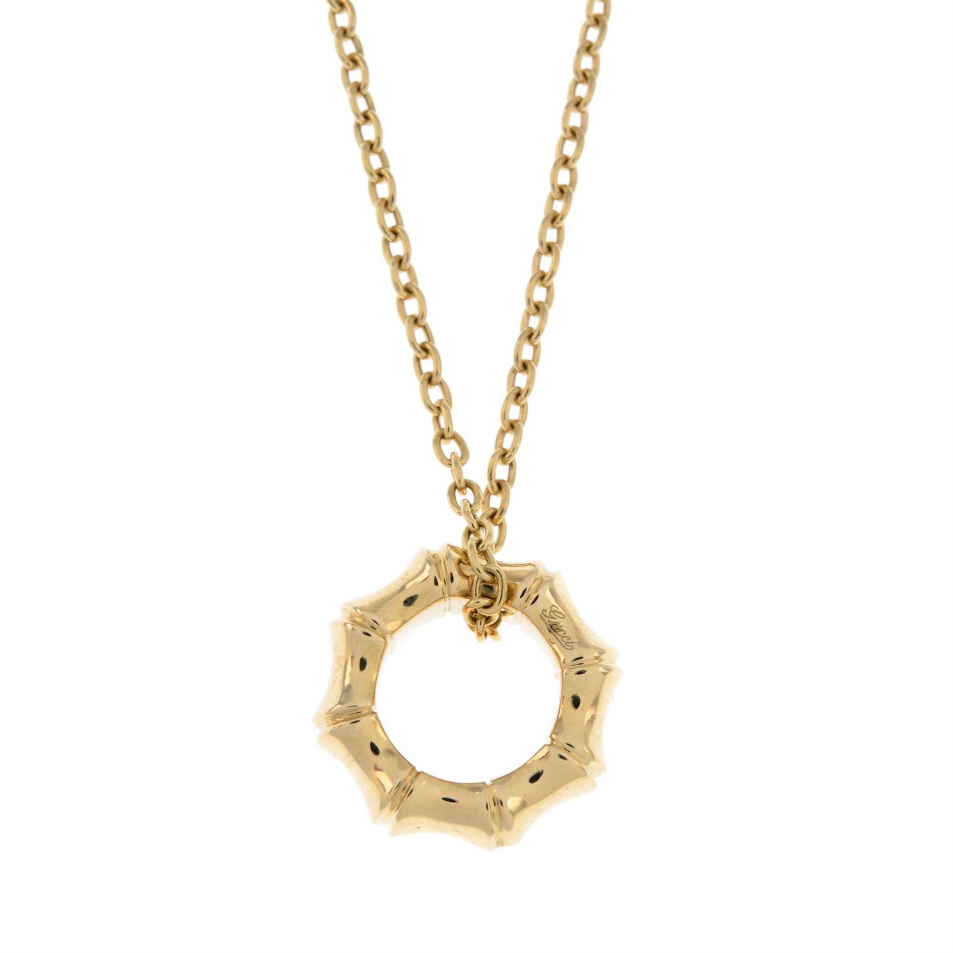 18ct gold bamboo pendant, on chain, by Gucci