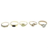 Five assorted gem-set rings