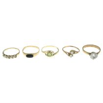 Five assorted gem-set rings