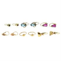 Six pairs of gem-set earrings