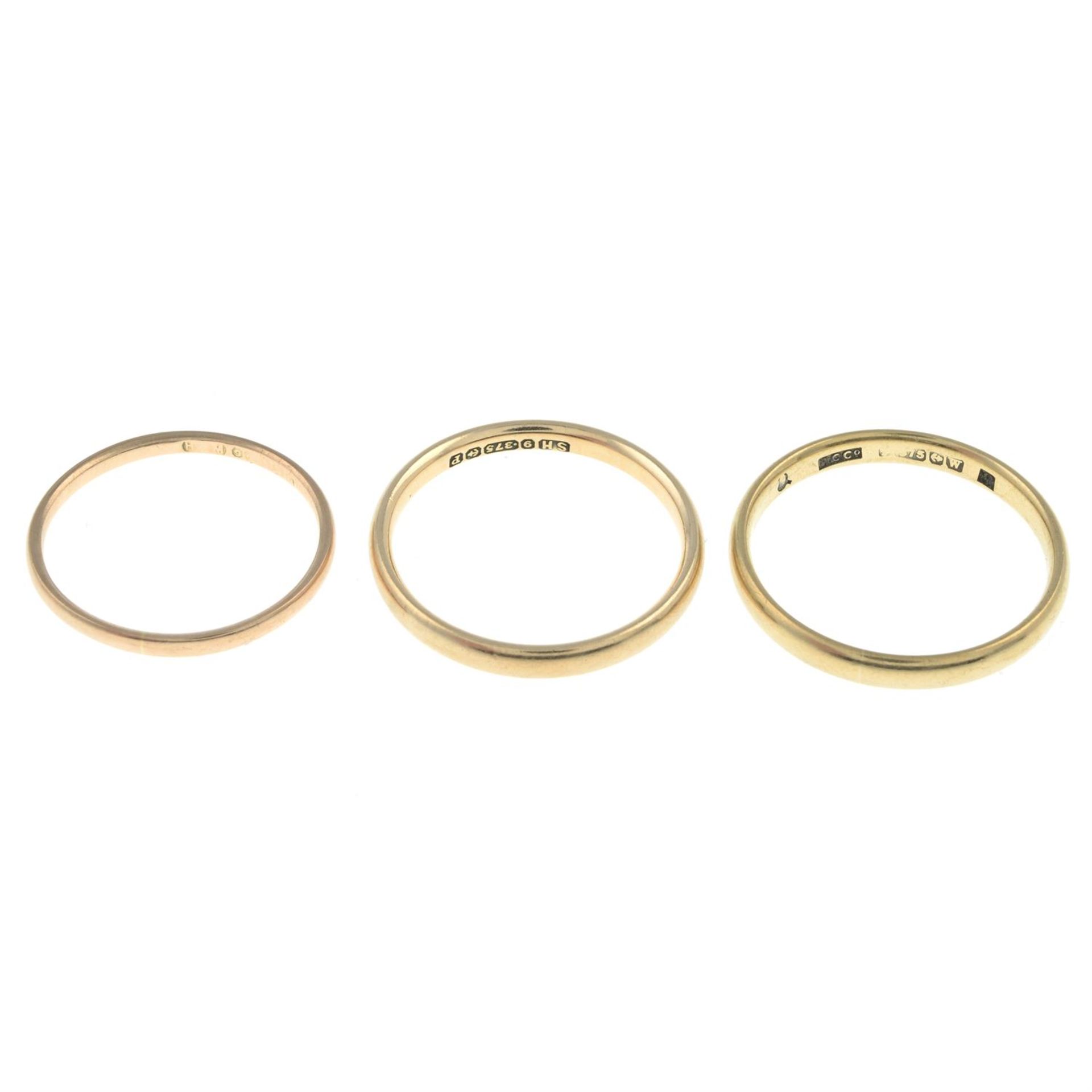 Three mostly 9ct band rings - Image 2 of 2