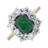 18ct gold emerald & diamond cluster ring