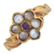 Victorian split pearl & ruby floral ring