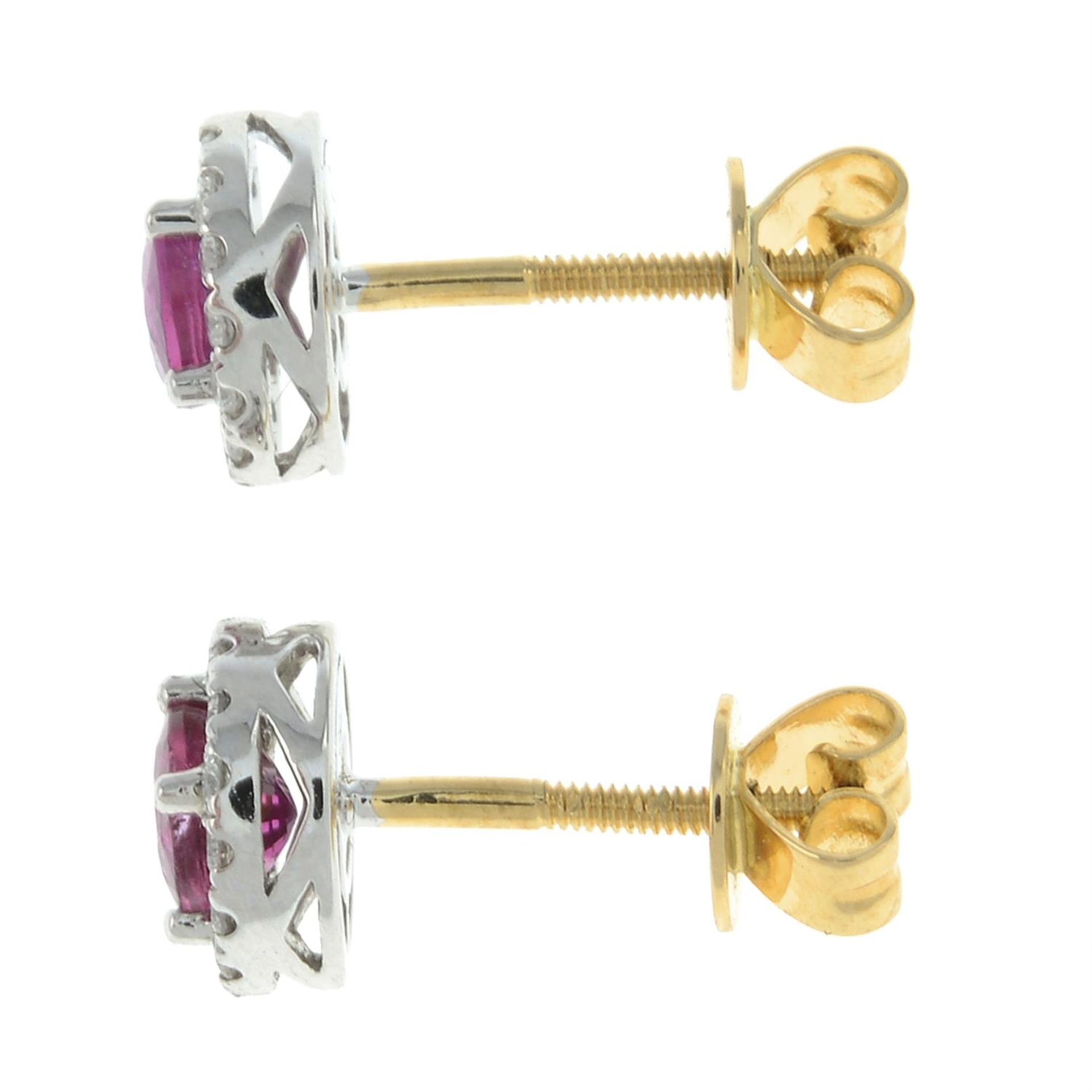 18ct gold ruby & diamond cluster earrings - Image 2 of 2