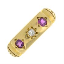Edwardian 18ct gold ruby & diamond three-stone ring