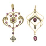 Two gem-set pendants