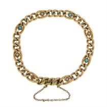 Edwardian 9ct gold turquoise & split pearl bracelet