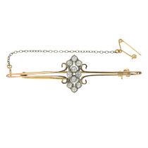 Early 20th century gold diamond bar brooch