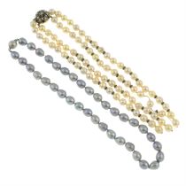 Two freshwater cultured pearl necklaces, AF