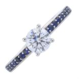18ct gold diamond single-stone ring, with sapphire sides