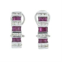 Synthetic ruby & diamond clip-on earrings