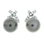 18ct gold diamond & 'Tahitian' cultured pearl earrings