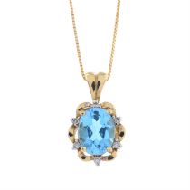 Blue topaz & diamond pendant, with chain